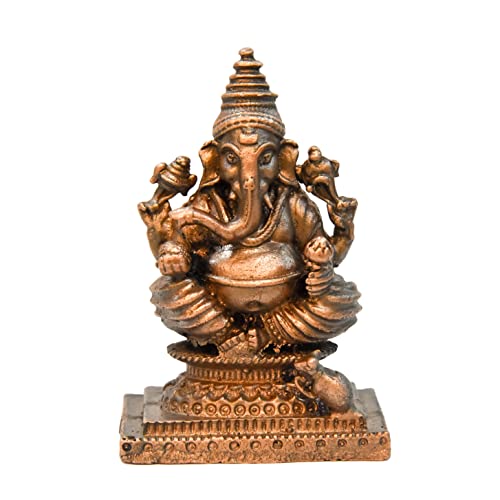 2.3 inches, Handmade Copper Ganesha Idol , 130 Grams , Patina Antique Finish , Pack of 1 Piece