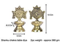 Printology Modern Centre Pure Brass Shanku Chakra Table Diya/Deep/Deepak for Pooja/Puja/Mandir/Diwali/Festival Decoration, Pair