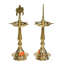 Pure Brass Shanku Chakra Kerla Fancy Diya, 11 inches, Brass Colour, Pack of 1 Pair