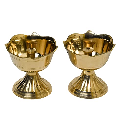 Pure Brass Rose Nanda Table Diya, 1.75 inches, Brass, Pack of 2 pcs