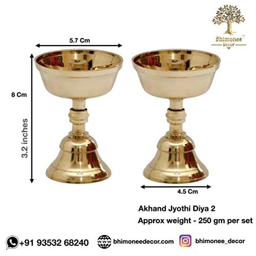 Pure Brass Akhand Jyothi | Pyali Stand Nanda Table Diya, 3.2 inches Big