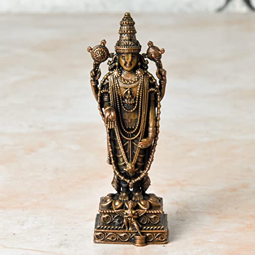 4 inches, Handmade Copper Balaji Idol with Garuda Spl , 150 Grams , Patina Antique Finish , Pack of 1 Piece
