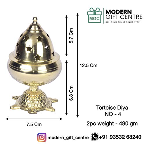 Brass Tortoise Covering Diya, 5 inches by printology, Set of 2