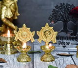 Pure Brass Shanku Chakra Diya, 4.3 inches, Gold Polish, Pack of 1 Pair