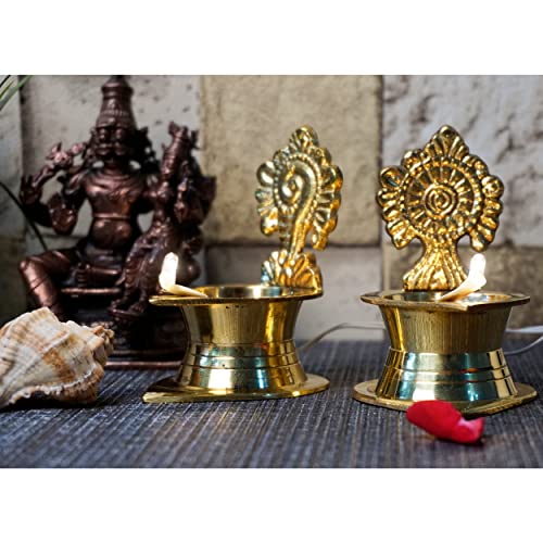 Pure Brass Shanku Chakra Kamakshi Electric Lights Diya India