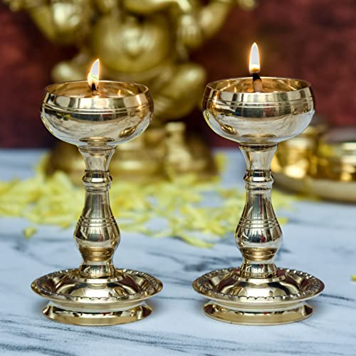 Pure Brass Udupi Nanda Bowl Long Table Diya, 4.25 inches Big, Pack of 2