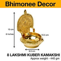 Pure Brass Lakshmi KUBER KAMAKSHI Deep, Deepak, Diya for Pooja Purposes, 6 Inches, 440 gm