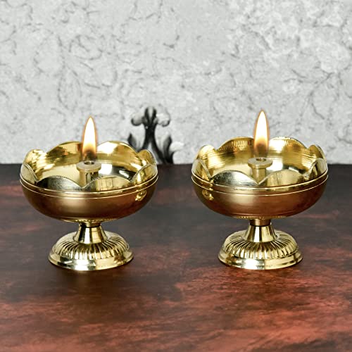 Pure Brass Tamatar Nanda Table Diya, 1.75 inches, Pack of 2 pcs