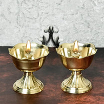 Pure Brass Rose Nanda Table Diya, 1.75 inches, Brass, Pack of 2 pcs