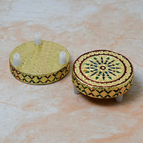 Wooden Golden Foil Meenakari Round Chowki  side view