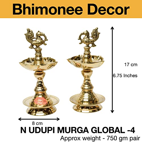 Pure Brass Udupi Murga Global Deep, Deepak, Diya for Pooja Purposes, 6.75 Inches, 750 gm