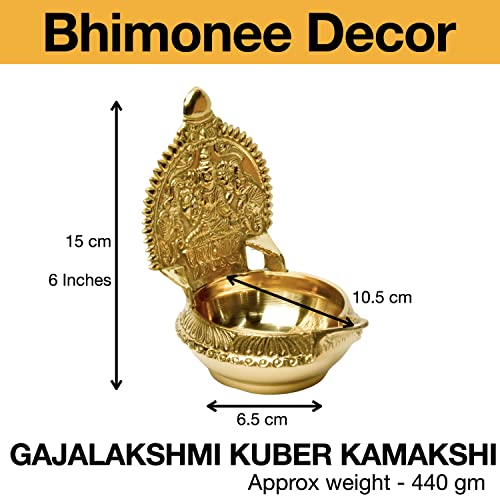 Pure Brass GAJALAKSHMI KUBER KAMAKSHI Deep, Deepak, Diya for Pooja Purposes, 6 Inches, 440 gm