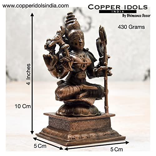 Copper Handmade Meenakshi Devi Idol 4 inches Dimensions