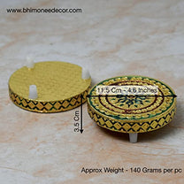 Wooden Golden Foil Meenakari Round Chowki  Dimension