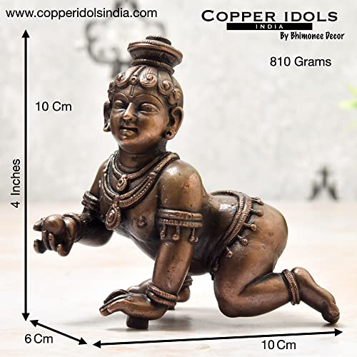 4 inches, Handmade Copper Bal Krishna Idol, 810 Grams , Patina Antique Finish , Pack of 1 Piece