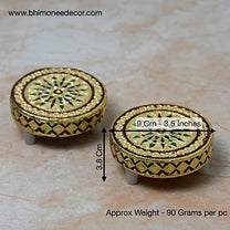 Buy Wooden Golden Foil Meenakari Round Chowki Dimension