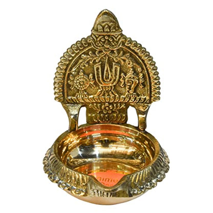 Pure Brass Shanku Chakra Kuber Kamakshi Deep, Deepak, Diya for Pooja Purposes, 3.65 inches , 110 gm Approx.