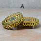 Wooden Golden Foil Meenakari 4.6 inches Round Chowki 
