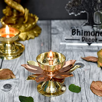 Brass Lotus Nanda Akhand Jyothi Table Diya, 3.2 inches, Pack of 1