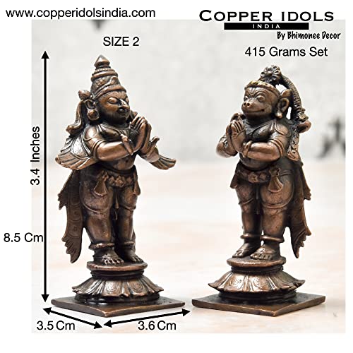 Copper Garuda Hanuman Set 3.4 inch Dimensions