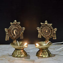 Pure Brass Shanku Chakra Electric Bulb Lights Diya Front View