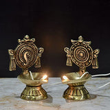 Pure Brass Shanku Chakra Electric Bulb Lights Diya Front View