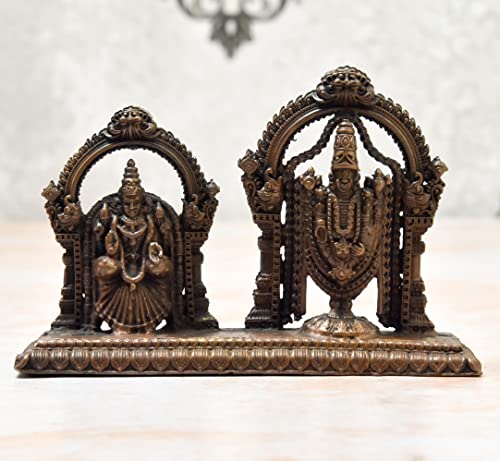 3.25 inches, Handmade Copper Balaji with Padmavati | Lakshmi Idol , 320 Grams , Patina Antique Finish , Pack of 1 Piece