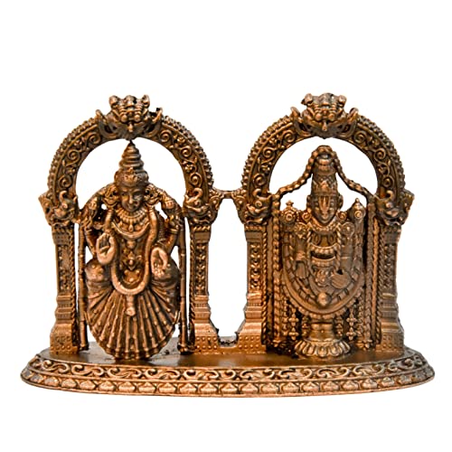 2 inches, Handmade Copper Balaji with Padmavati | Lakshmi Idol , 60 Grams , Patina Antique Finish , Pack of 1 Piece