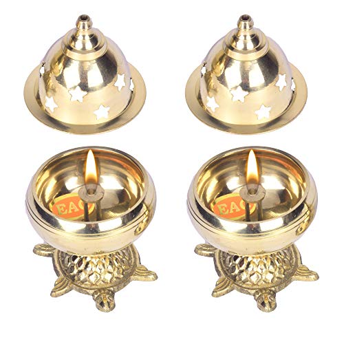 Pure Brass Tortoise Covering Diya, 4 inches by printology, Set of 2