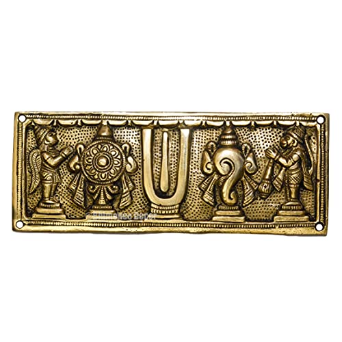 Bhimonee Decor by Modern Gift Centre Pure Brass shanku Chakra Hanging with Garuda and Hanuman Wallplate 8 X 3 inches, 600gm Weight