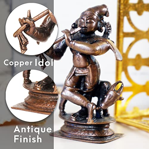 Copper Cow Krishna Idol, 110 Grams, 2.5 inches, Pack of 1 Piece
