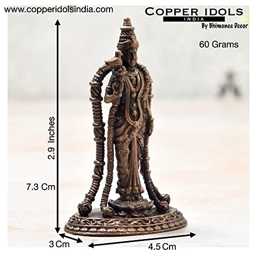 Copper Handmade Meenakshi Devi Idol 2.9 inches Dimensions