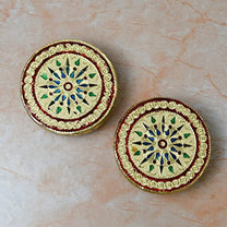 Wooden Golden Foil Meenakari Round Chowki Top View