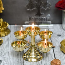 Pure Brass 5 Faced Ethnic Panchadeep bhadradeepam, 4.75 inches
