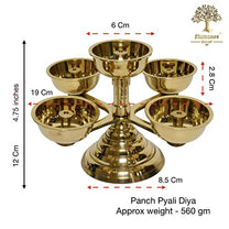 Pure Brass 5 Faced Ethnic Panchadeep bhadradeepam, 4.75 inches