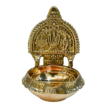 Pure Brass Shanku Chakra Kuber Kamakshi Deep, Deepak, Diya for Pooja Purposes, 3.65 inches , 110 gm Approx.