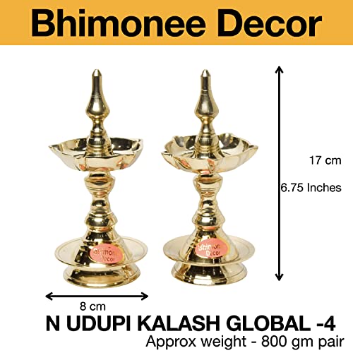 Pure Brass UDUPI Kalash Global Deep, Deepak, Diya for Pooja Purposes, 6.75 Inches, 800 gm