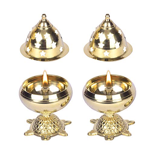 Brass Tortoise Covering Diya, 5 inches by printology, Set of 2