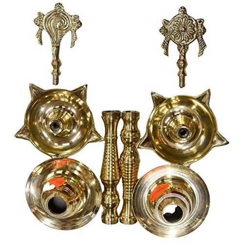 Pure Brass Shanku Chakra Kerla Fancy Diya, 11 inches, Brass Colour, Pack of 1 Pair