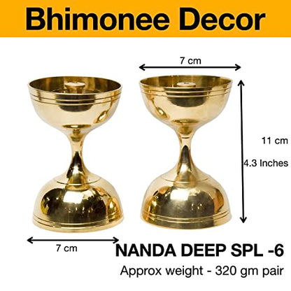 Pure Brass Nanda Deep, Deepak, Diya for Pooja Purposes, 4.3 Inches, 320 gm