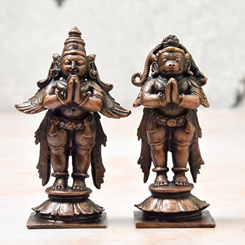 3.4 inch, Handmade Copper Garuda Hanuman Set, 415 Grams Pair Weight , Patina Antique Finish, Pack of 2 Piece , Size 2