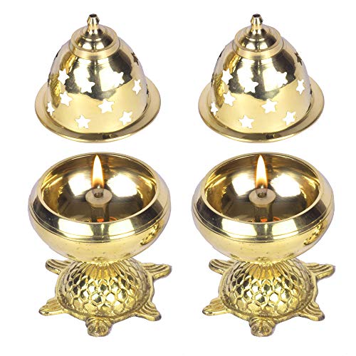 Pure Brass Tortoise Covering Diya/Tulsi Diya 5.25 inches by printology, Set of 2