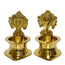 Pure Brass Shanku Chakra Kamakshi Diya, 3 inches, Brass Colour, Pack of 1 Pair
