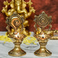 Pure Brass Shanku Chakra Long Table Diya, 6 inches Big Size, Brass, Pack of 1 Pair