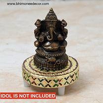Buy Wooden Golden Foil Meenakari Round Chowki 