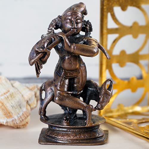 Copper Cow Krishna Idol, 110 Grams, 2.5 inches, Pack of 1 Piece