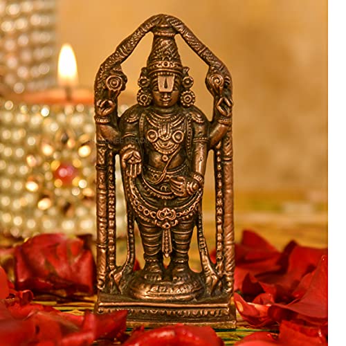 Bhimonee Decor Copper Handmade Venkateswara Swamy | Lord Balaji 3.8 inches Idol Statue Showpiece for Home Temple Decor I Office Desk I Nice Gift Ideal for Good Luck Wishes