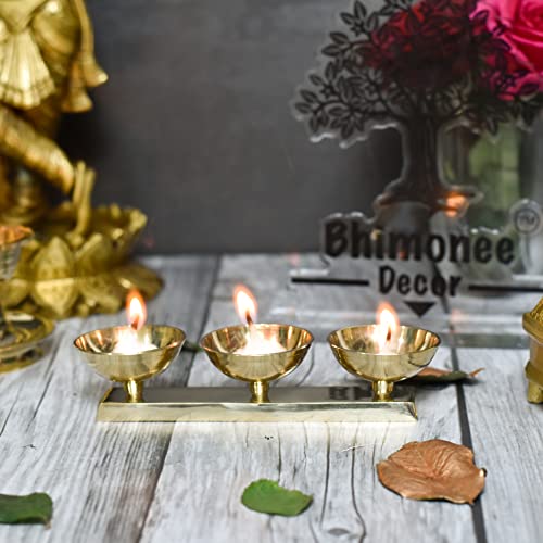 Pure Brass 3 Line/Sal Diya, 1.75 inches, Brass Colour, Pack of 1 Pc