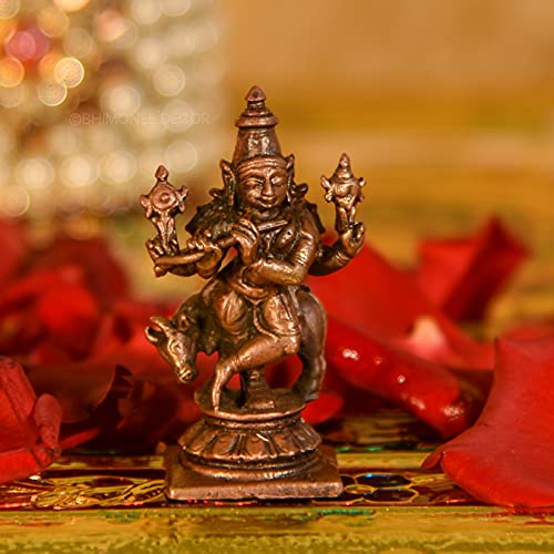 Copper Handmade Small Lord Cow Krishna 2 inches Idol Statue Showpiece for Home Temple Decor I Office Desk I Nice Gift Ideal for Good Luck Wishes